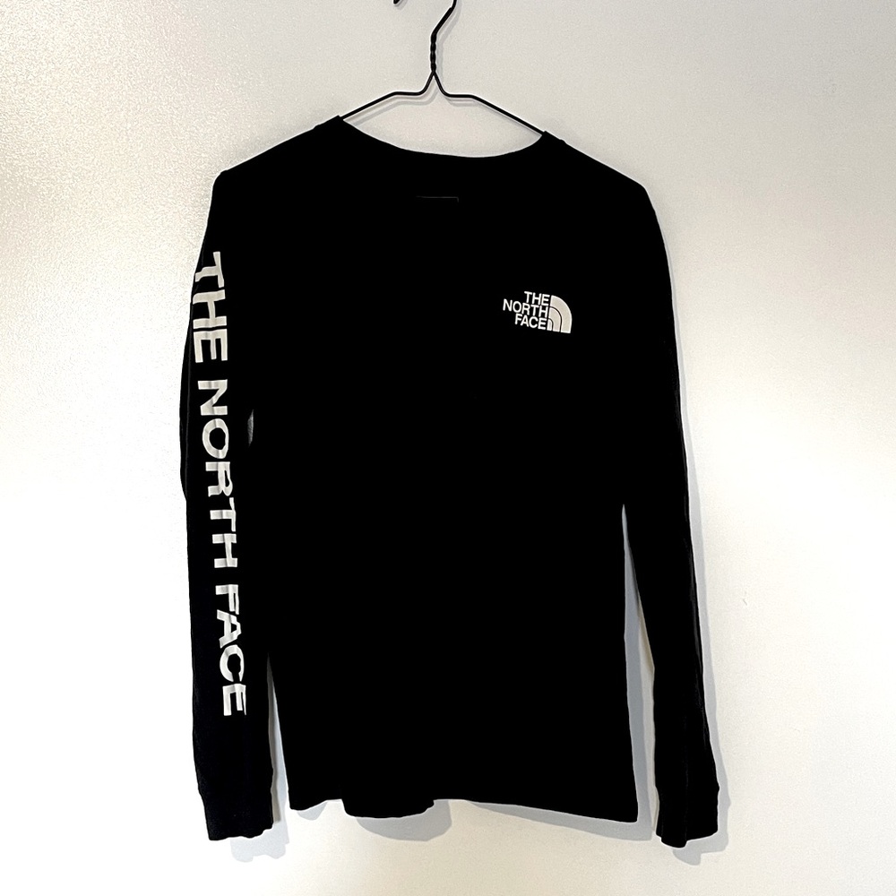 The North Face Black Long Sleeve Logo Shirt with Sleeve Text